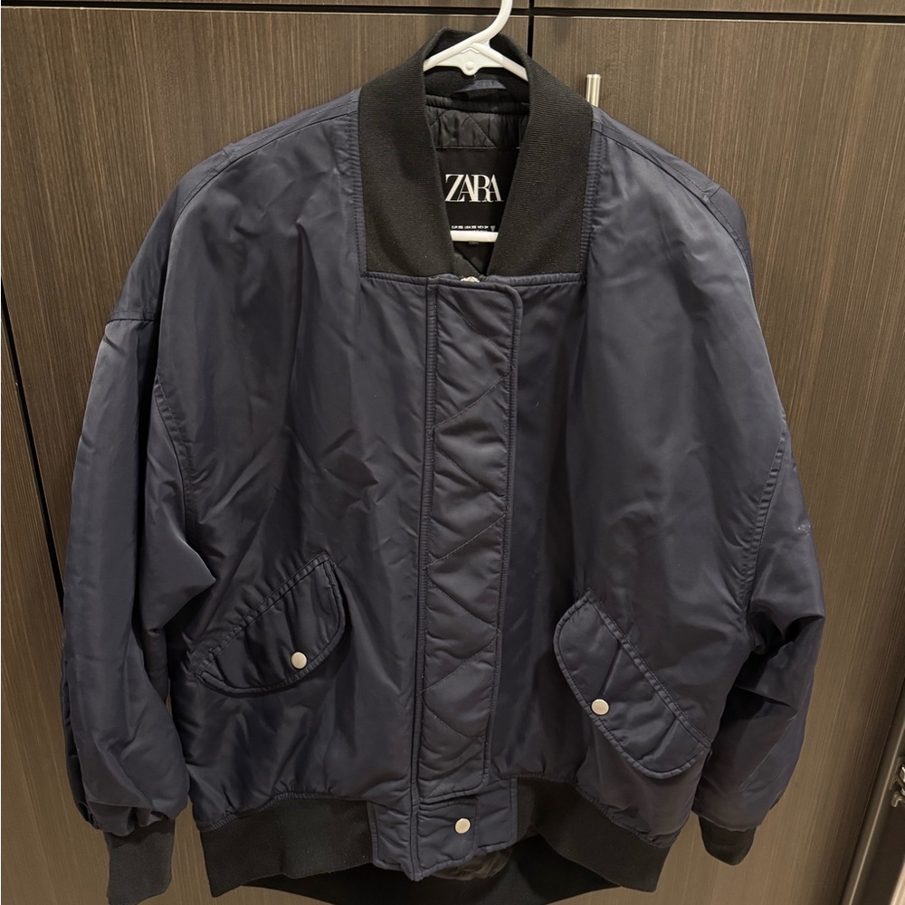 Zara Navy Blue Bomber Jacket